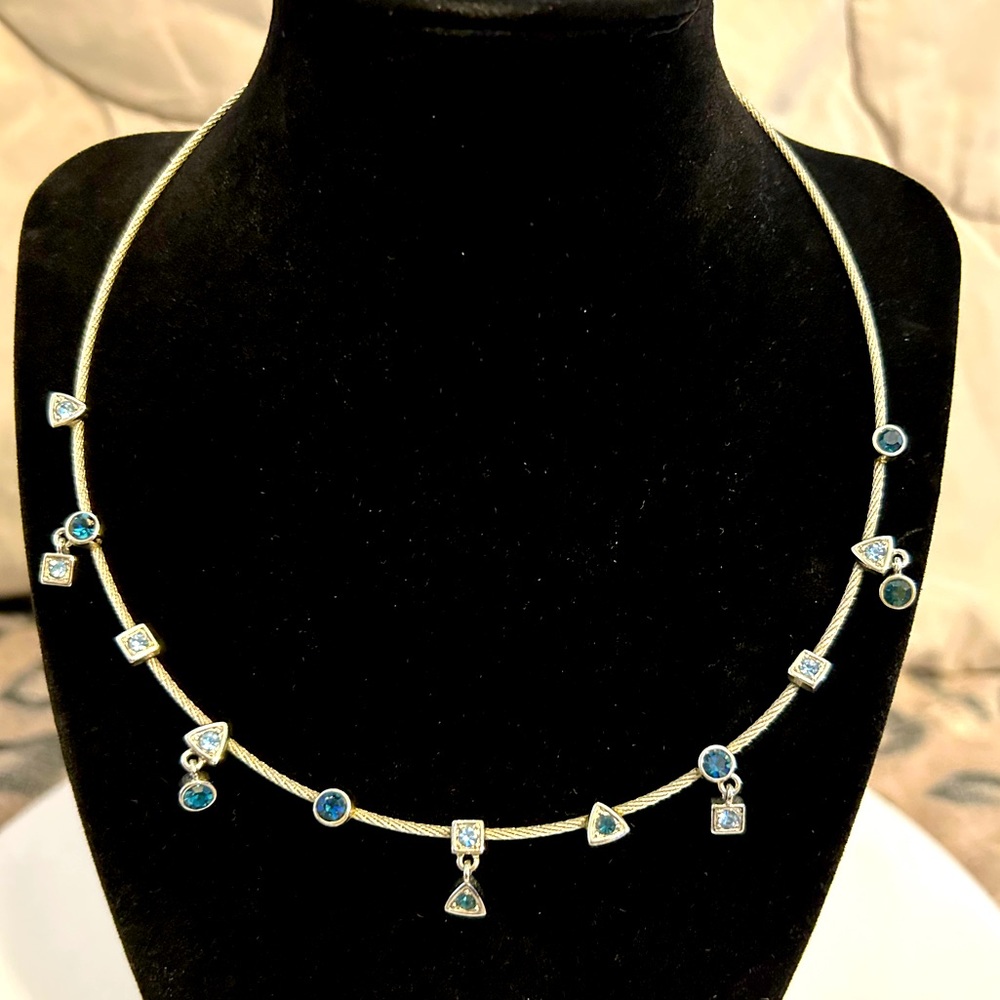 Necklace w/ blue & white rhinestones
